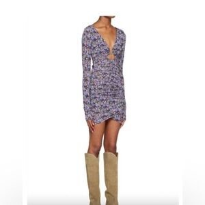 NWT-Isabel Marant Jordana mesh floral print deep Plunge neck bodycon dress
